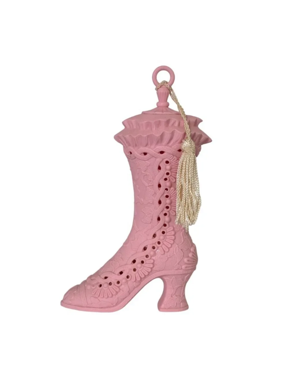 Vtg Avon Victorian Frilly Boot Closet Pomander Pink Tassel Coquette In Box Wax